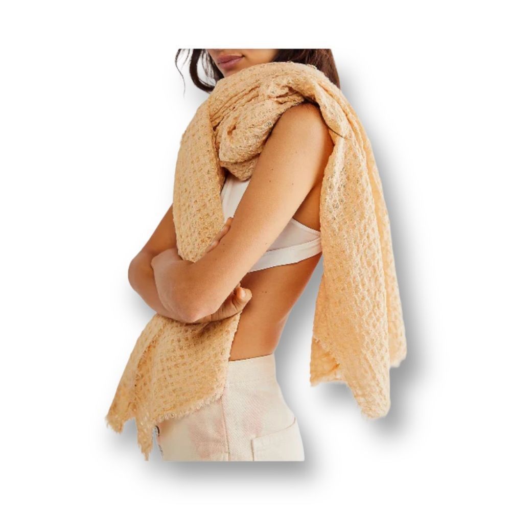 Free People Peach Knit Fringe Wrap Scarf